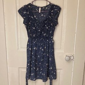 Navy floral cottagecore fit and flare mini dress